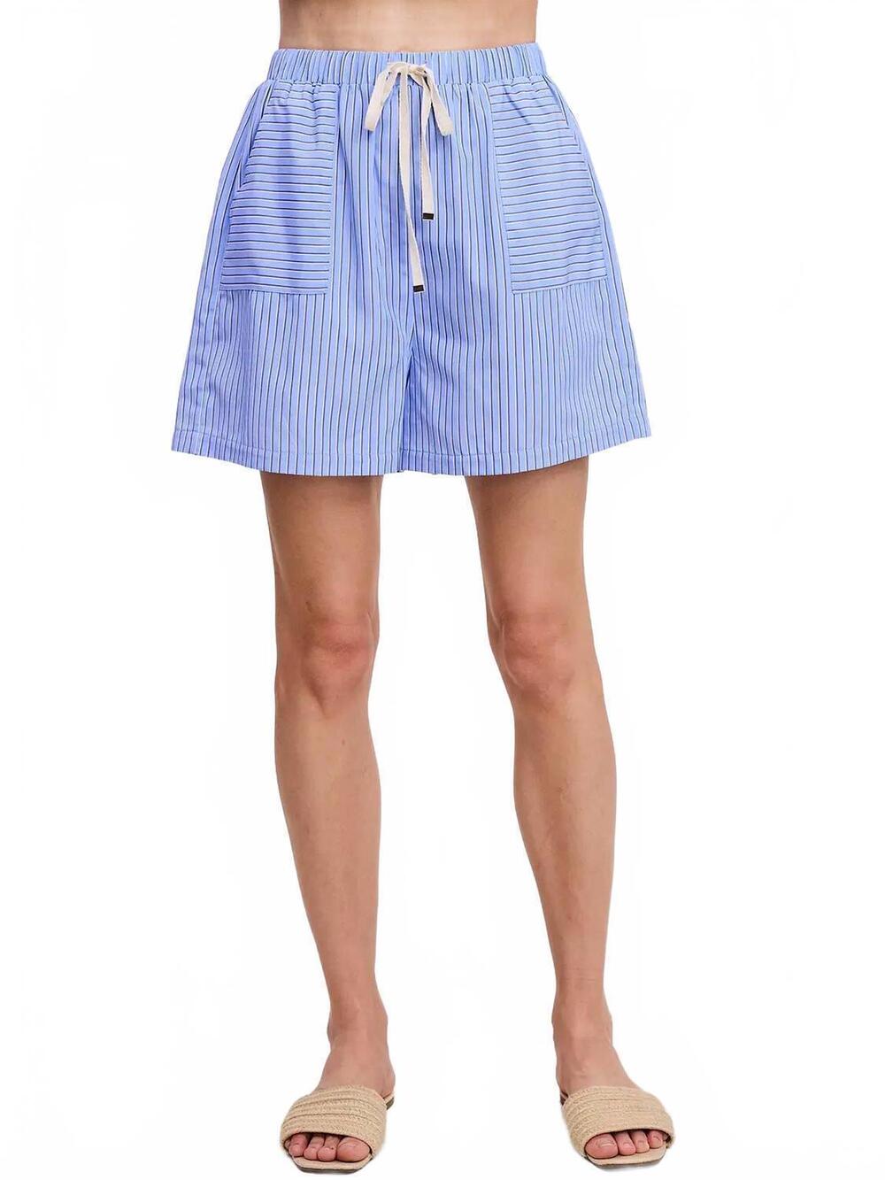 NEW ULTRAMARINE lake side stripe cotton shorts in blue